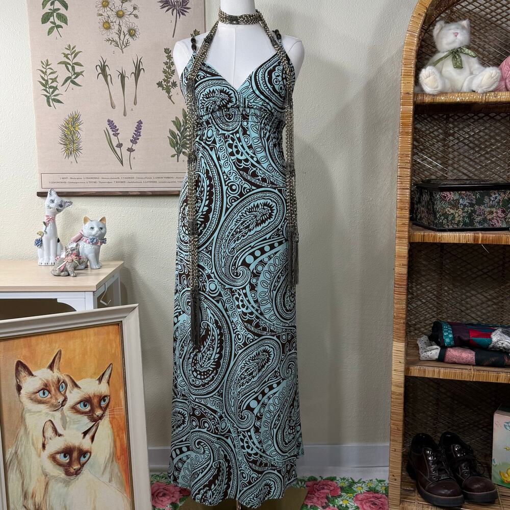 90s Y2k Paisley Babydoll Maxi Dress Coastal Cowgirl Coconut Girl Hippie Boho M